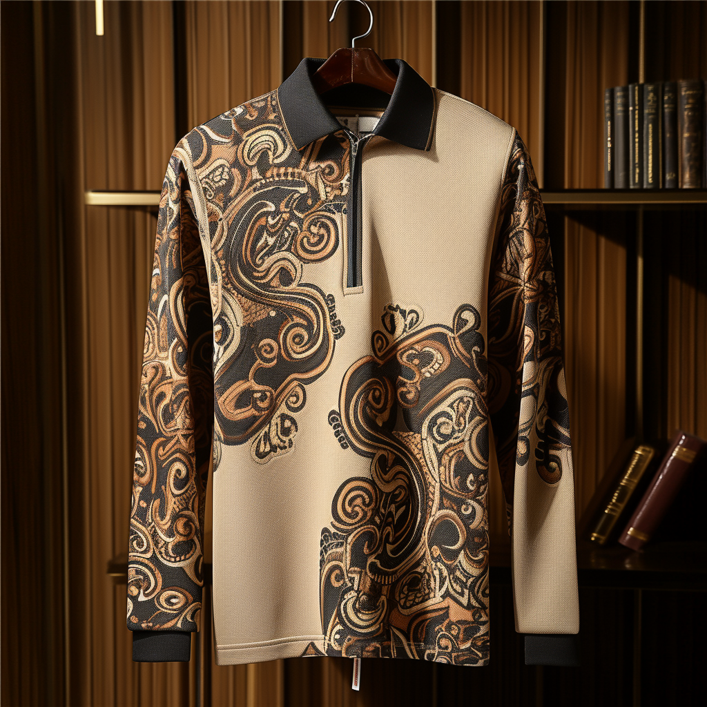 Men's casual half-zip polo shirt