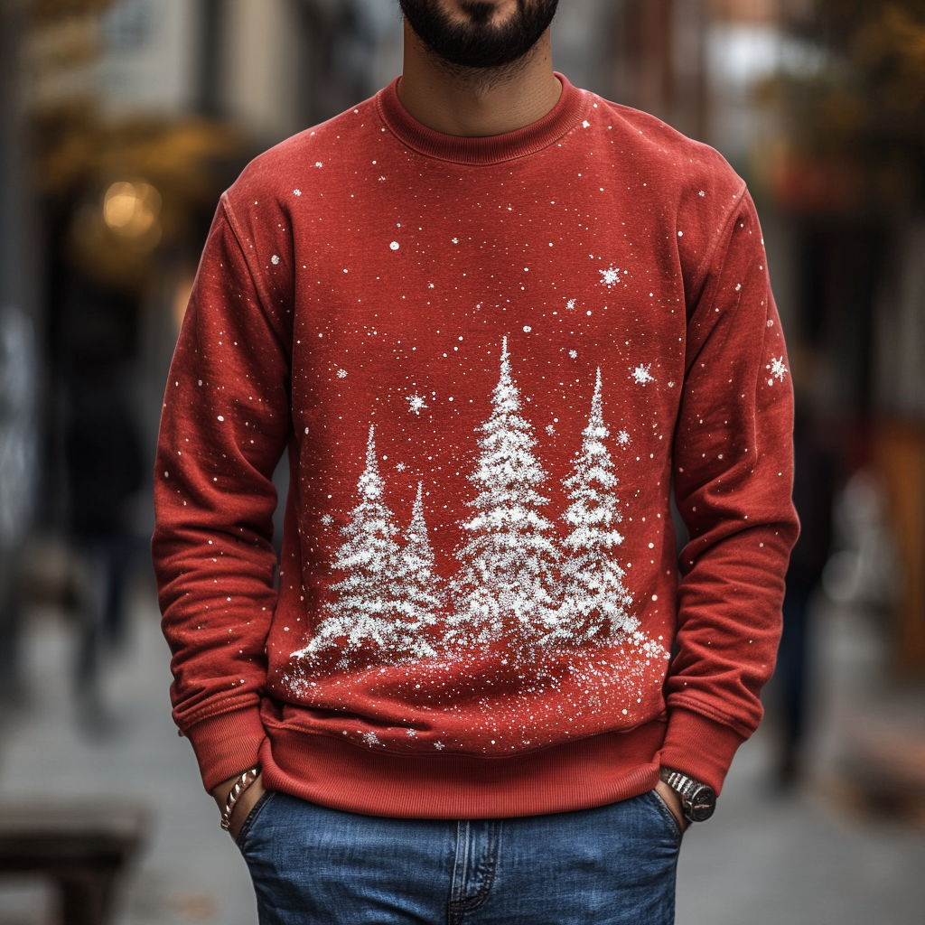 Men's Home Fashion Printed Pullover Long Sleeve Casual Tee
