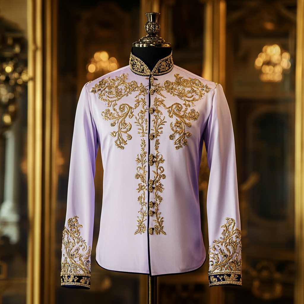 Luxurious satin stand collar long sleeve shirt