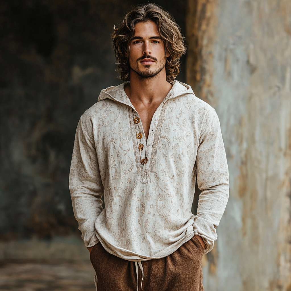 Cotton and linen shirt with hood Spring cardigan