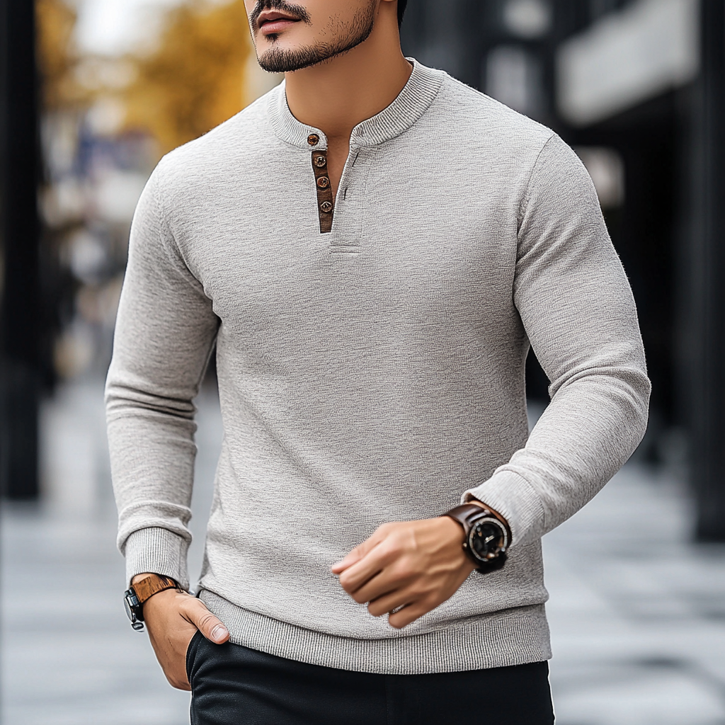 Men's fleece henley collar sweatshirt sweater