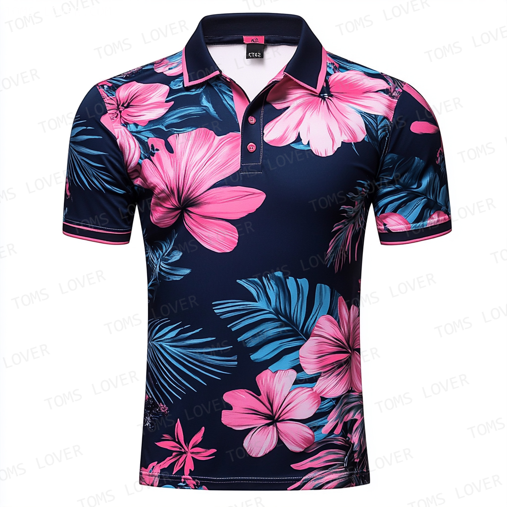 Floral botanical print polo shirt Men's polo shirt
