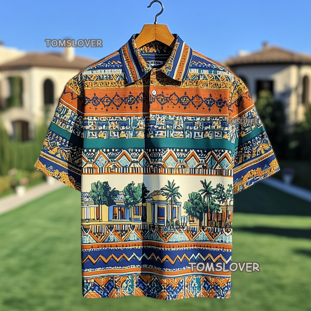 Men's Vintage print polo shirt  Short sleeve