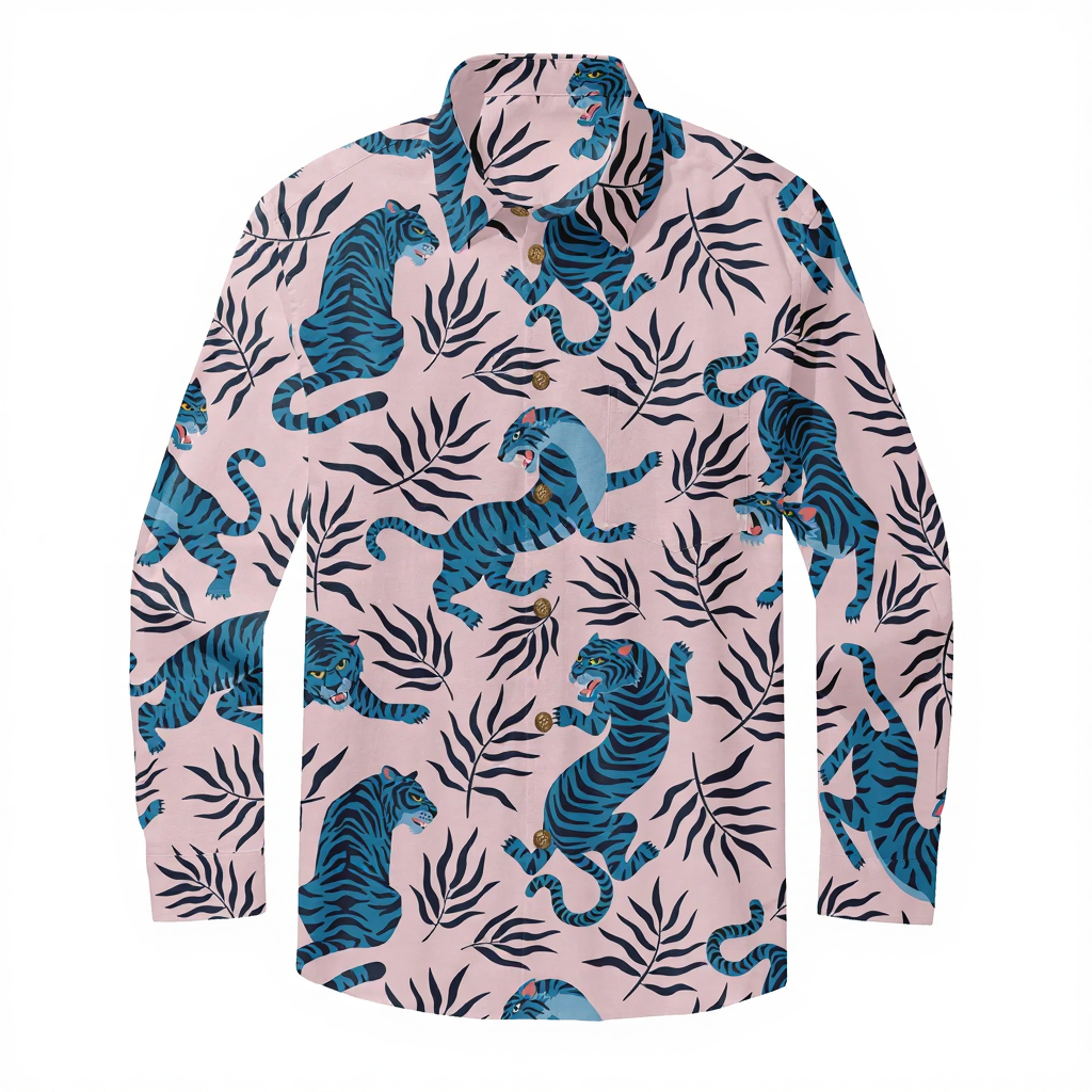 Men's Vintage Print Casual Fashion Button Long Sleeve Shirt