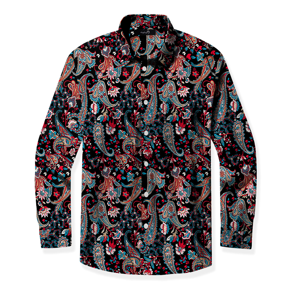 Tomslover Men's Regular Business Casual Printed Long-sleeved Shirt