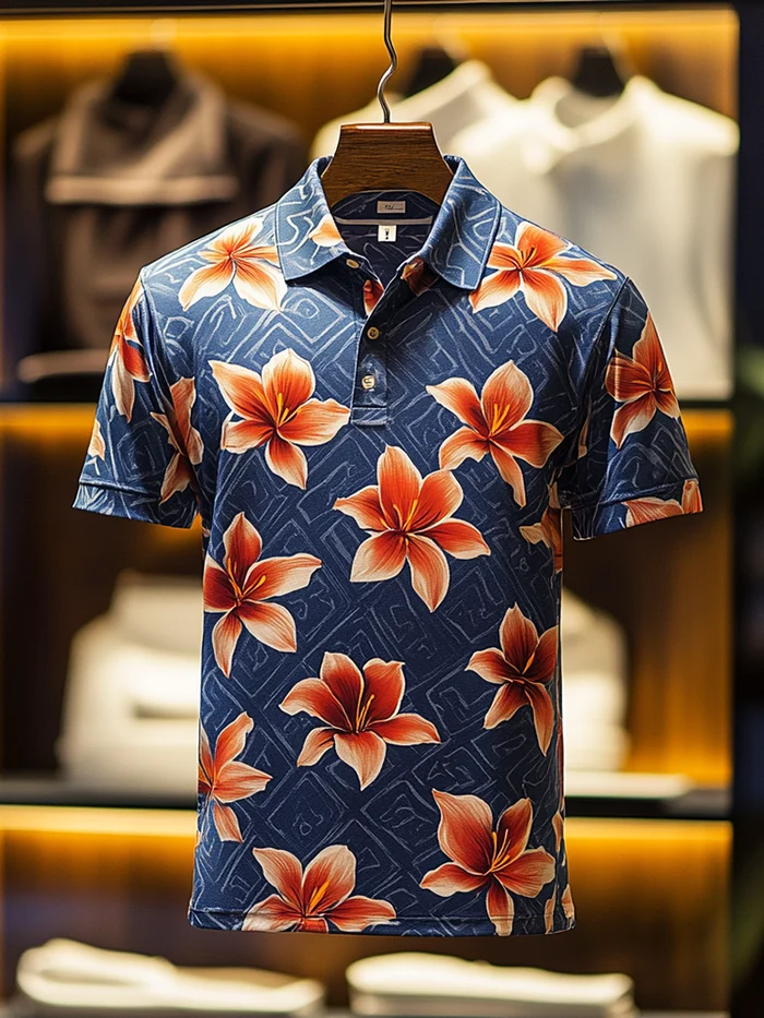 Men's Classic Business Button Short Sleeve Polo Shirt