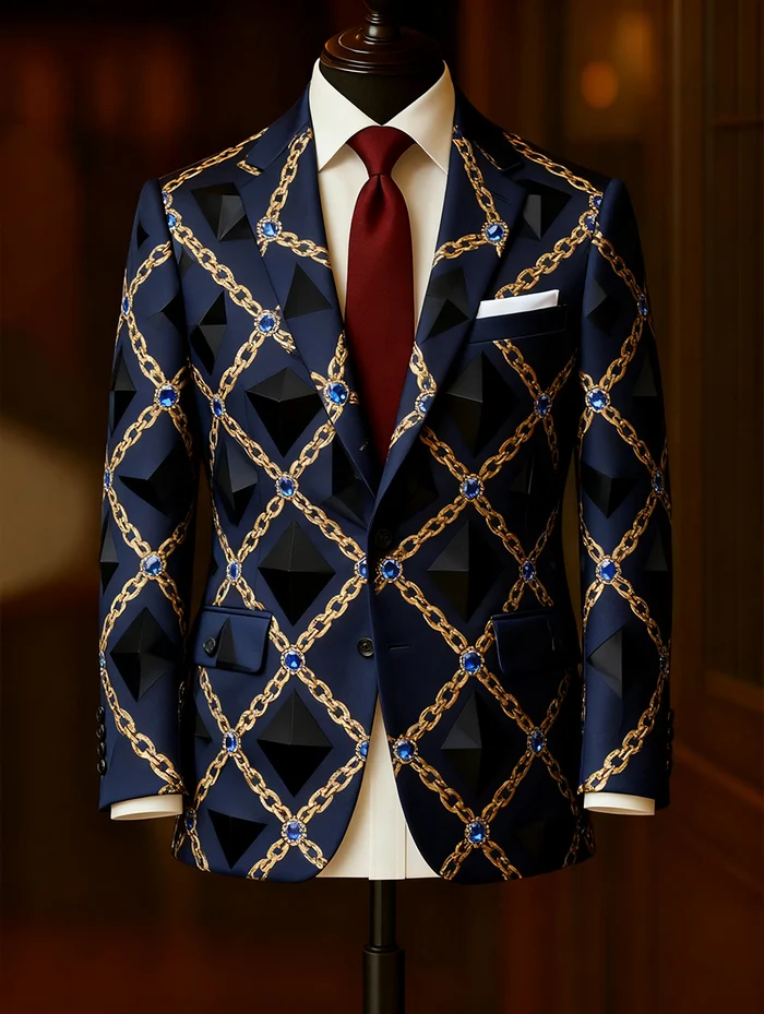 Men's Business Casual Large Pocket Print Blazers