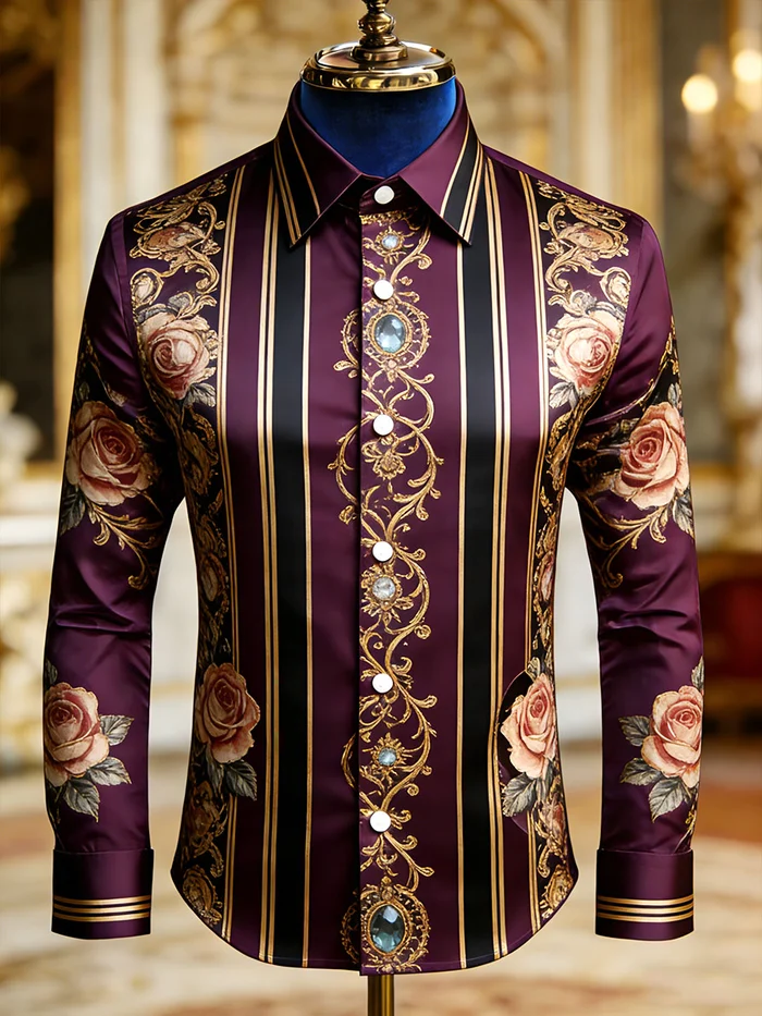 Self-designed business casual shirt paisley classical pattern long sleeve shirt