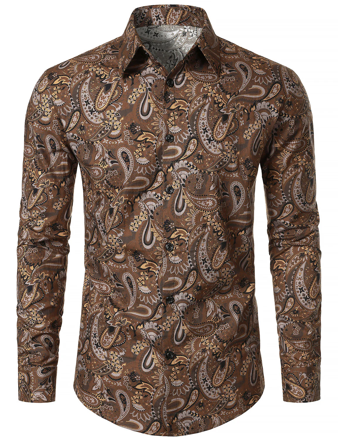 Men's Vintage Print Casual Fashion Button Pocket Long Sleeve Shirt