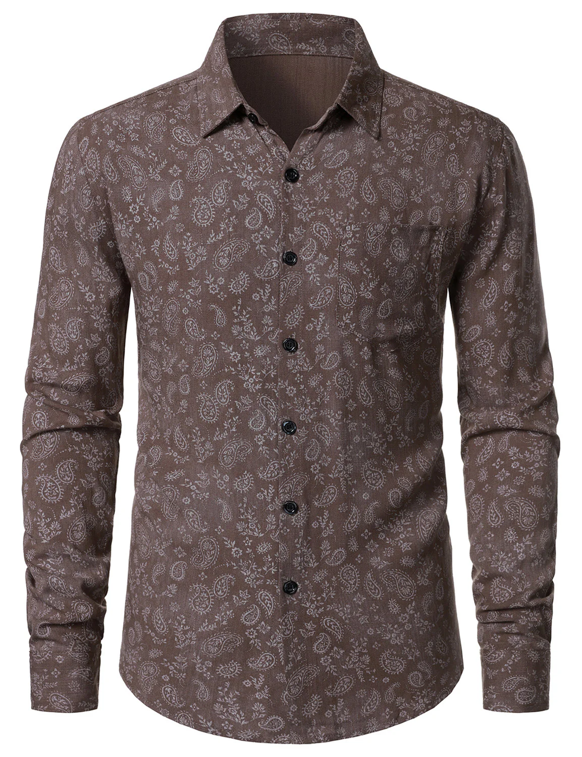 Men's Vintage Print Casual Fashion Button Pocket Long Sleeve Shirt