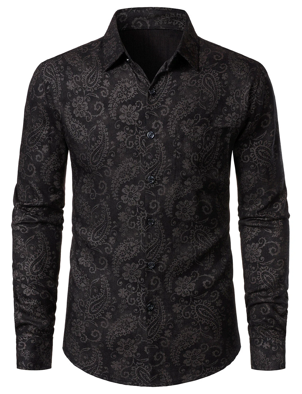 Men's Vintage Print Casual Fashion Button Pocket Long Sleeve Shirt