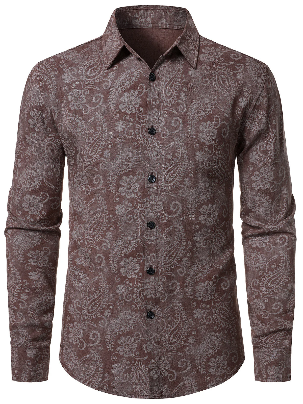 Men's Vintage Print Casual Fashion Button Pocket Long Sleeve Shirt