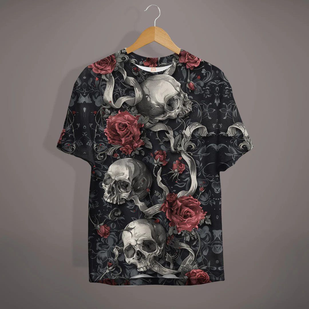 Men's casual short-sleeved pullover Decorated Skull Printed Tee shirt