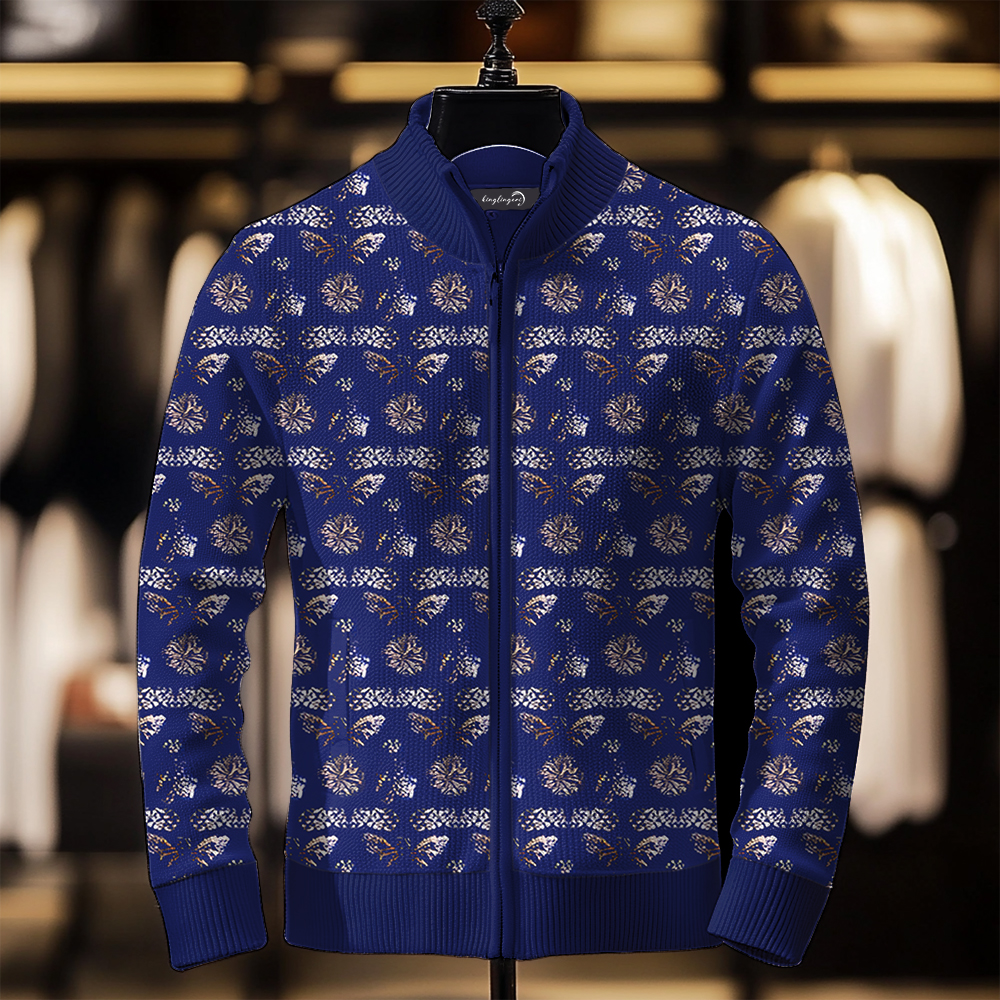 TomsloverPrinted Knit Jacket Stand Collar Zipper Sweatshirt