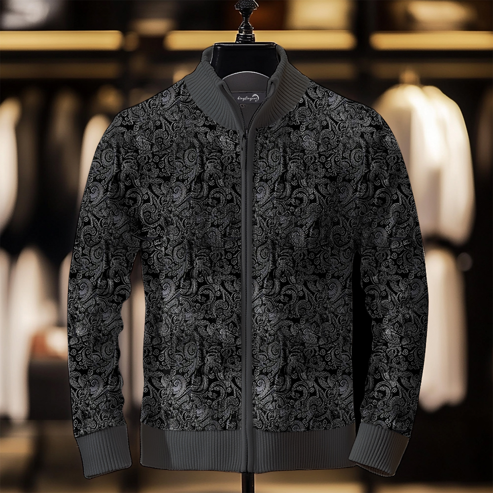 TomsloverPrinted Knit Jacket Stand Collar Zipper Sweatshirt