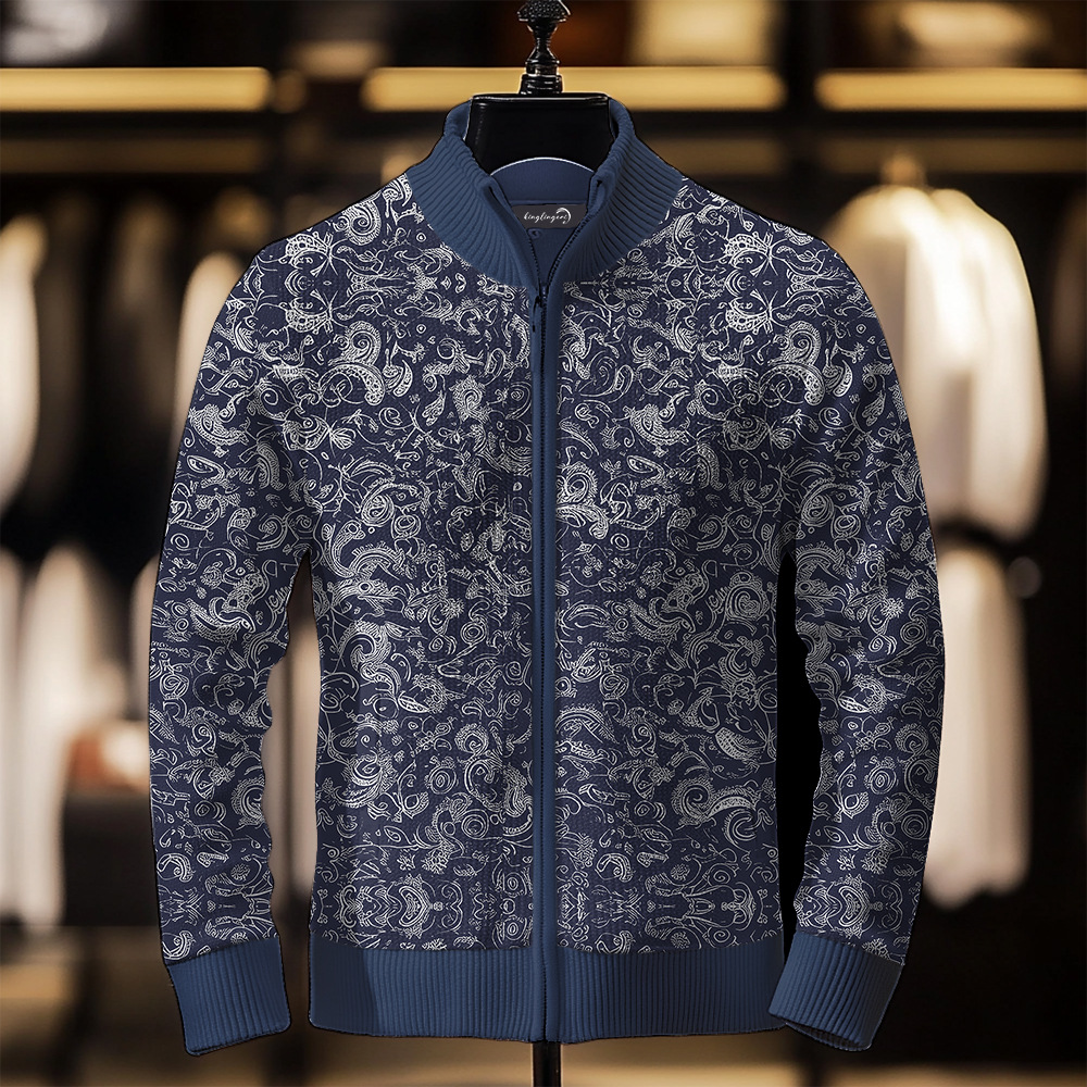 TomsloverPrinted Knit Jacket Stand Collar Zipper Sweatshirt