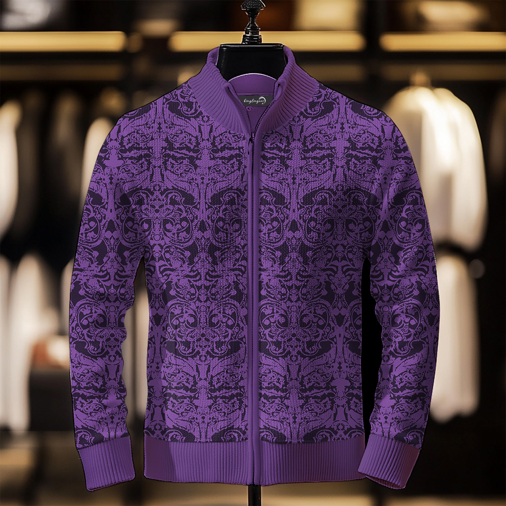 TomsloverPrinted Knit Jacket Stand Collar Zipper Sweatshirt