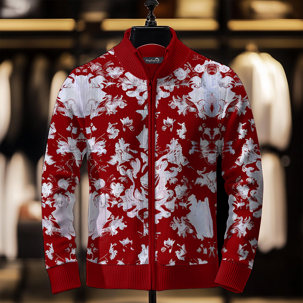 TomsloverPrinted Knit Jacket Stand Collar Zipper Sweatshirt