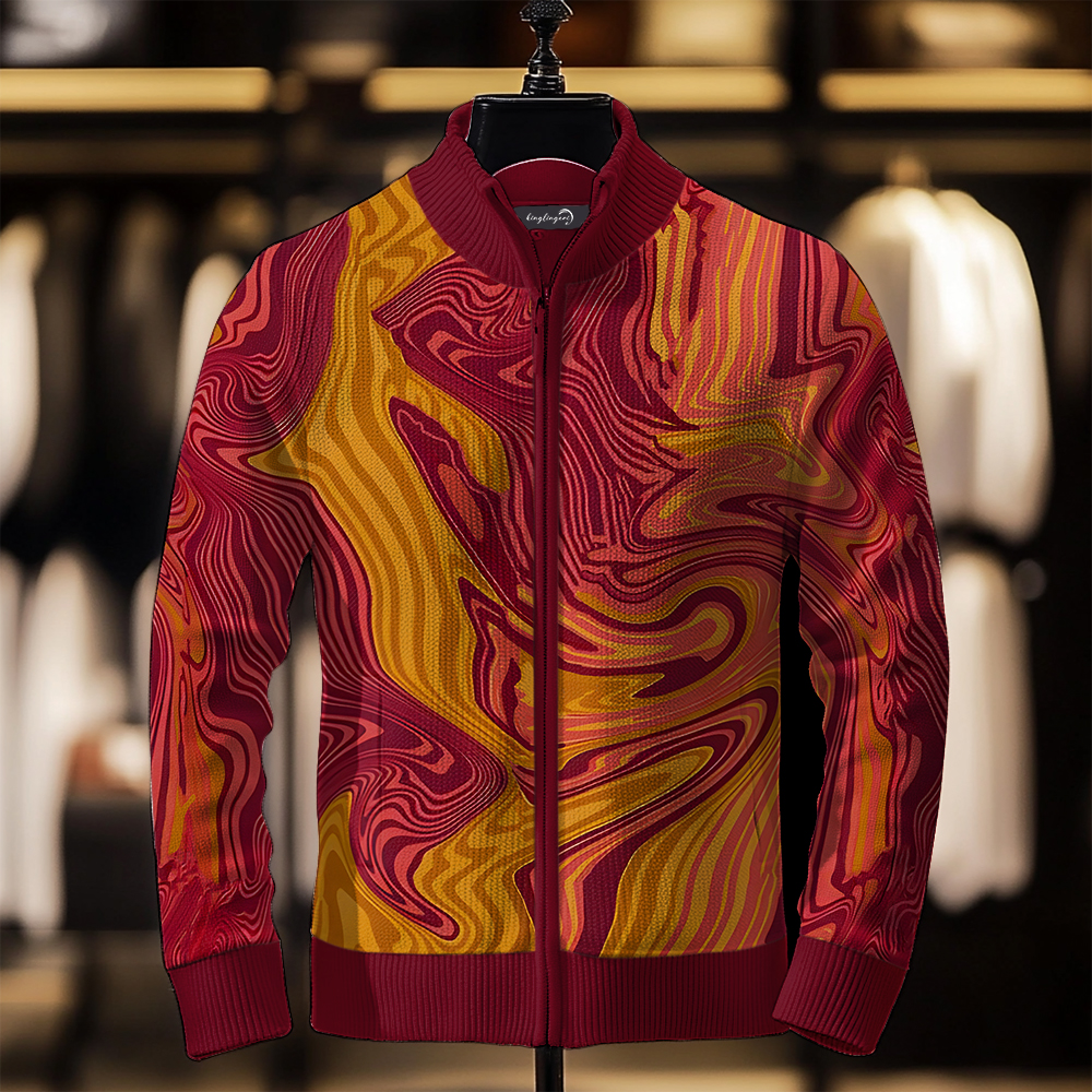 TomsloverPrinted Knit Jacket Stand Collar Zipper Sweatshirt
