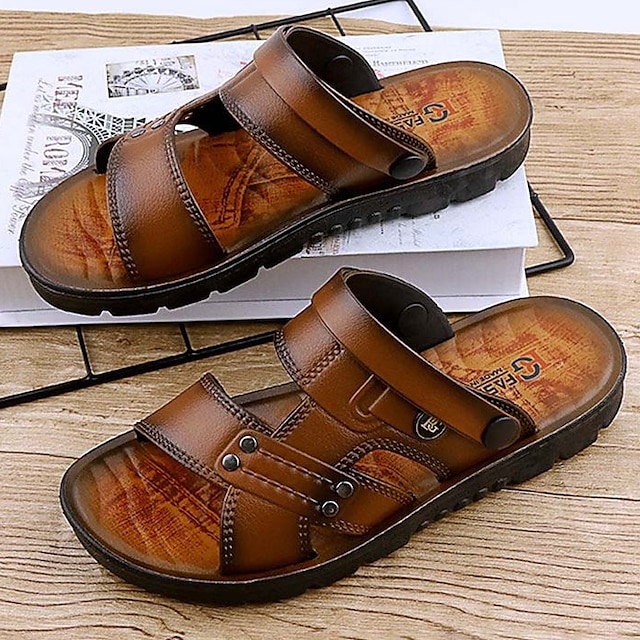 Summer genuine leather sandals men's soft sole casual breathable beach shoes slippers