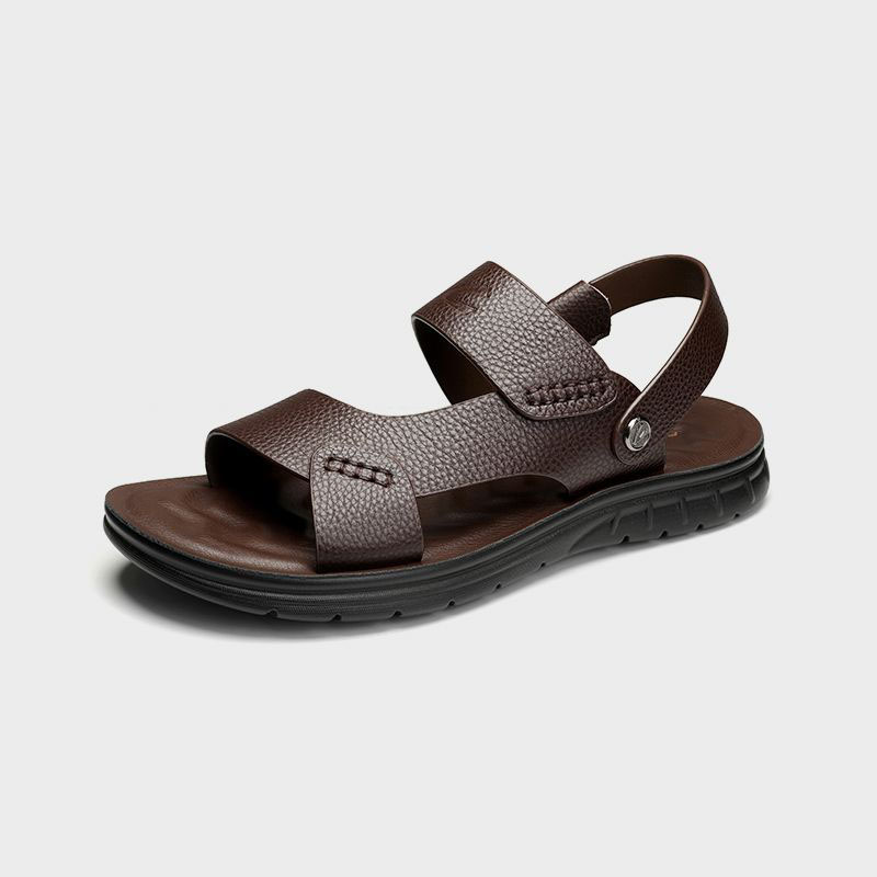 TomsloverSummer genuine leather sandals men's soft sole casual breathable beach shoes slippers