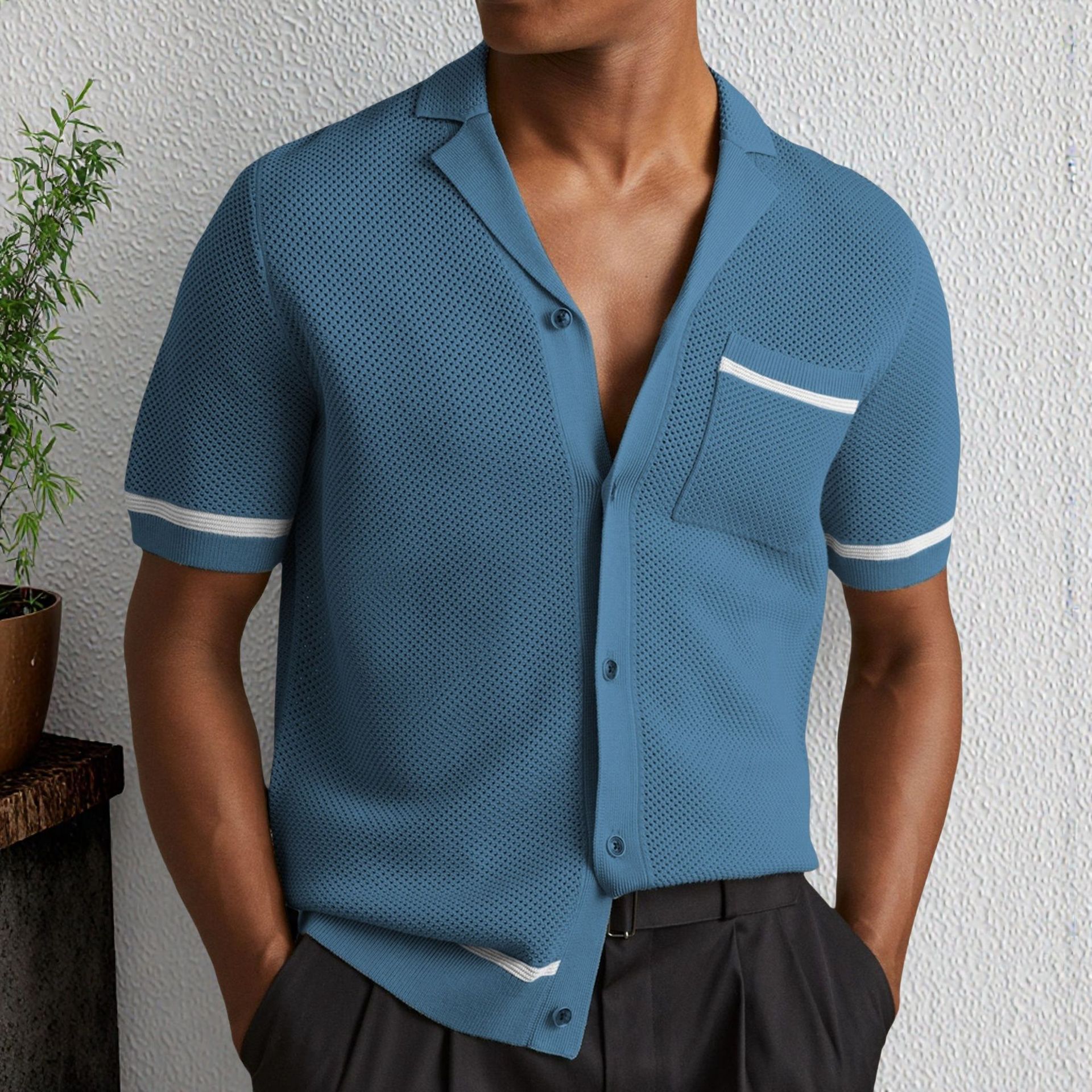 Men's  Knitted Short- Sleeved Shirt