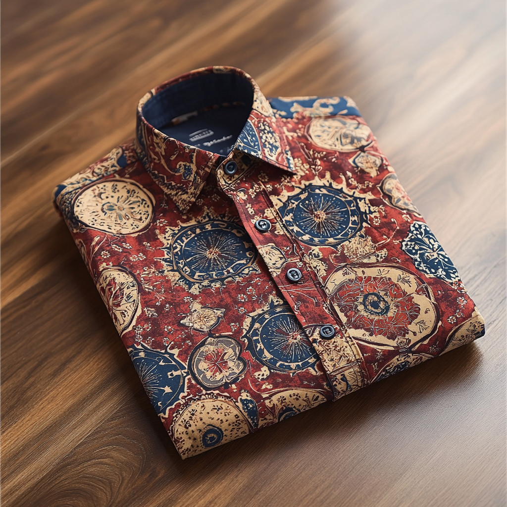 Retro ethnic totem pattern casual shirt long sleeves
