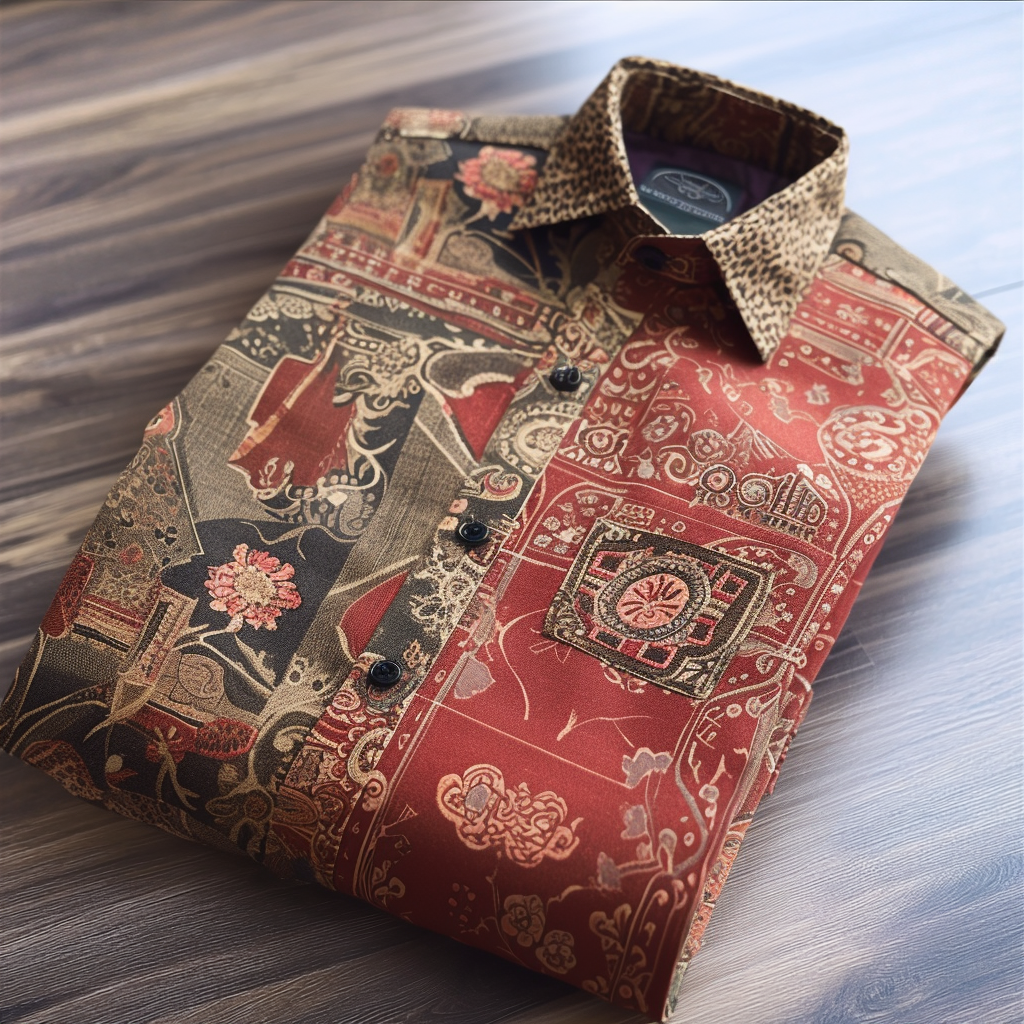 Retro ethnic totem pattern casual shirt long sleeves