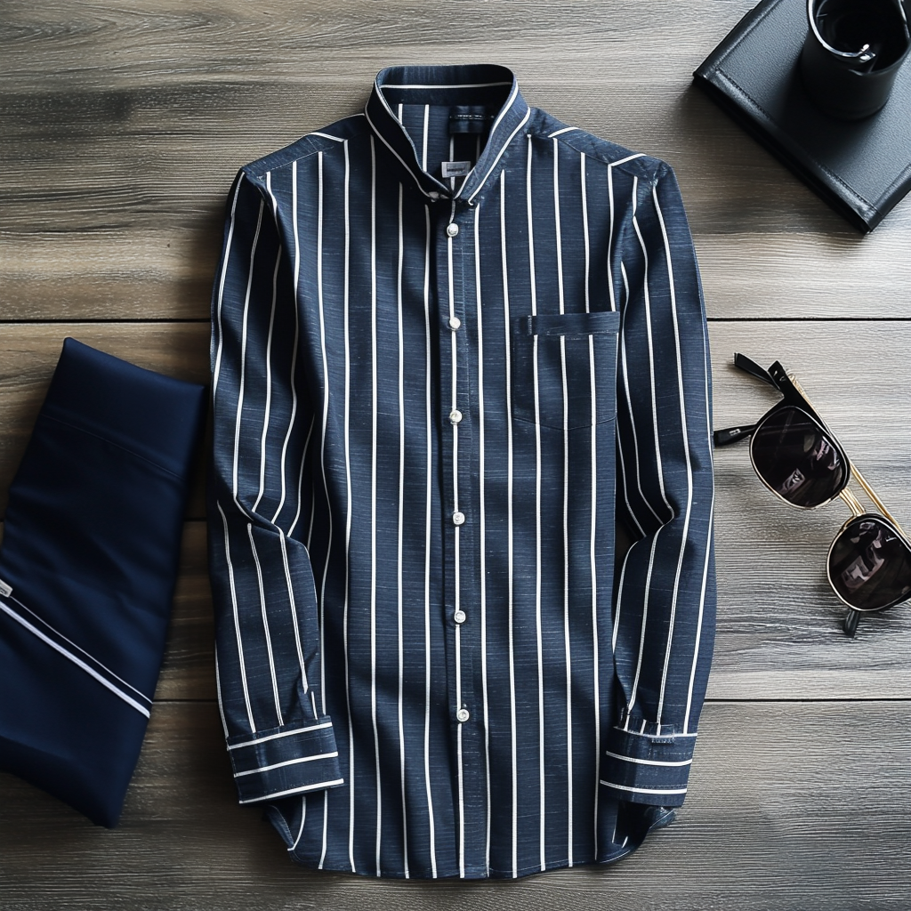 TomsloverMen's Business Long Sleeve Striped Shirt Regular-fit