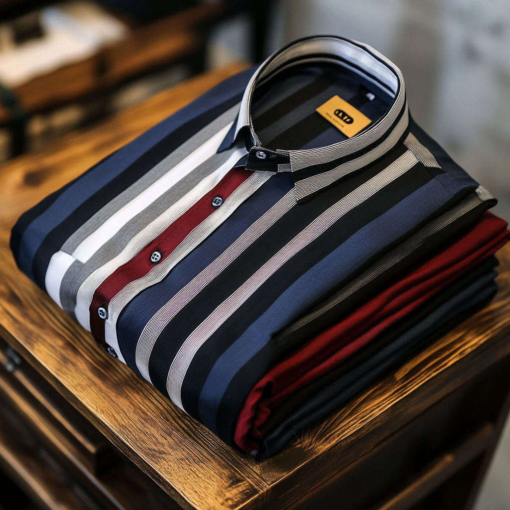 TomsloverMen's Business Long Sleeve Striped Shirt Regular-fit cotton 