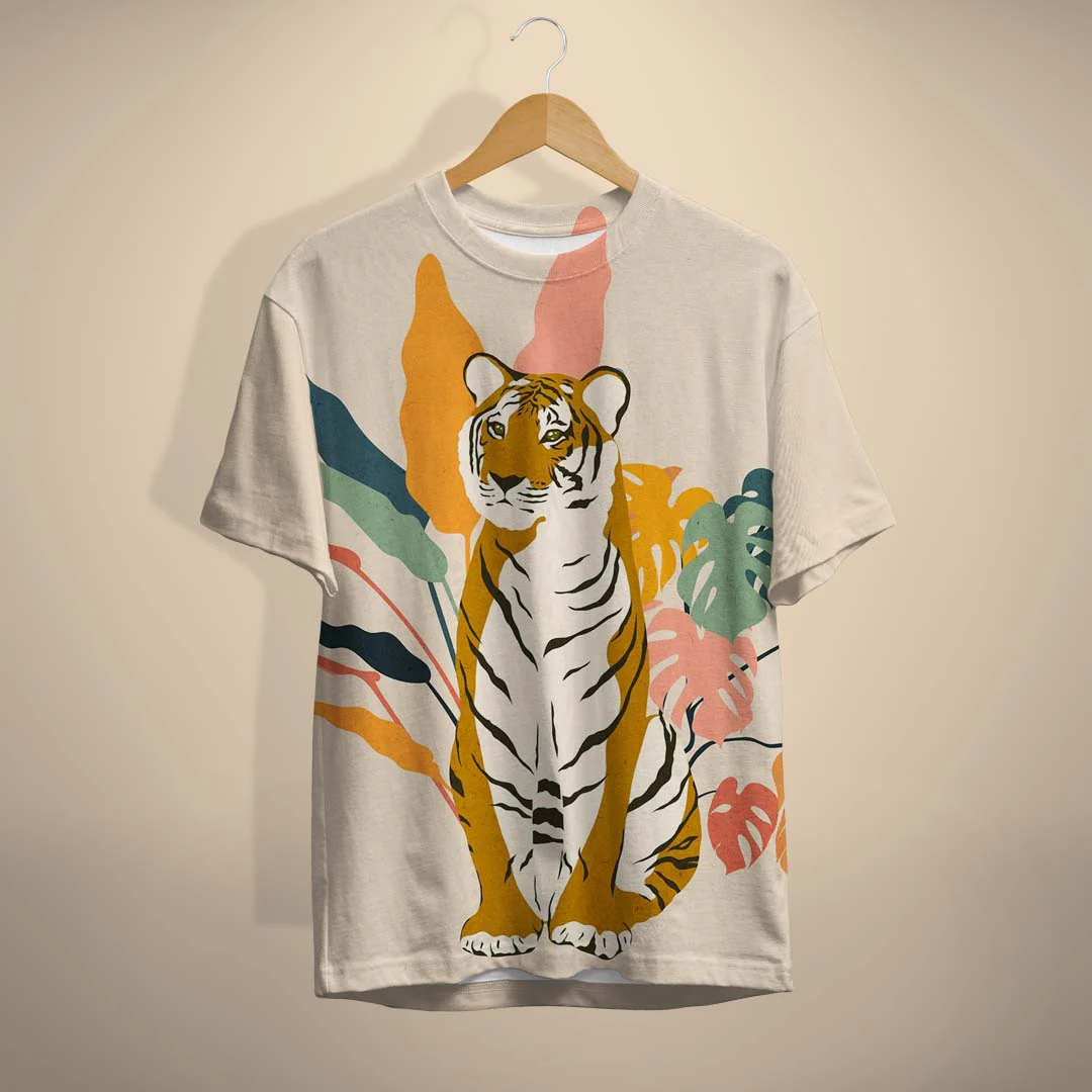 Men's casual short-sleeved pullover Silent Tiger Printed Tee shirt