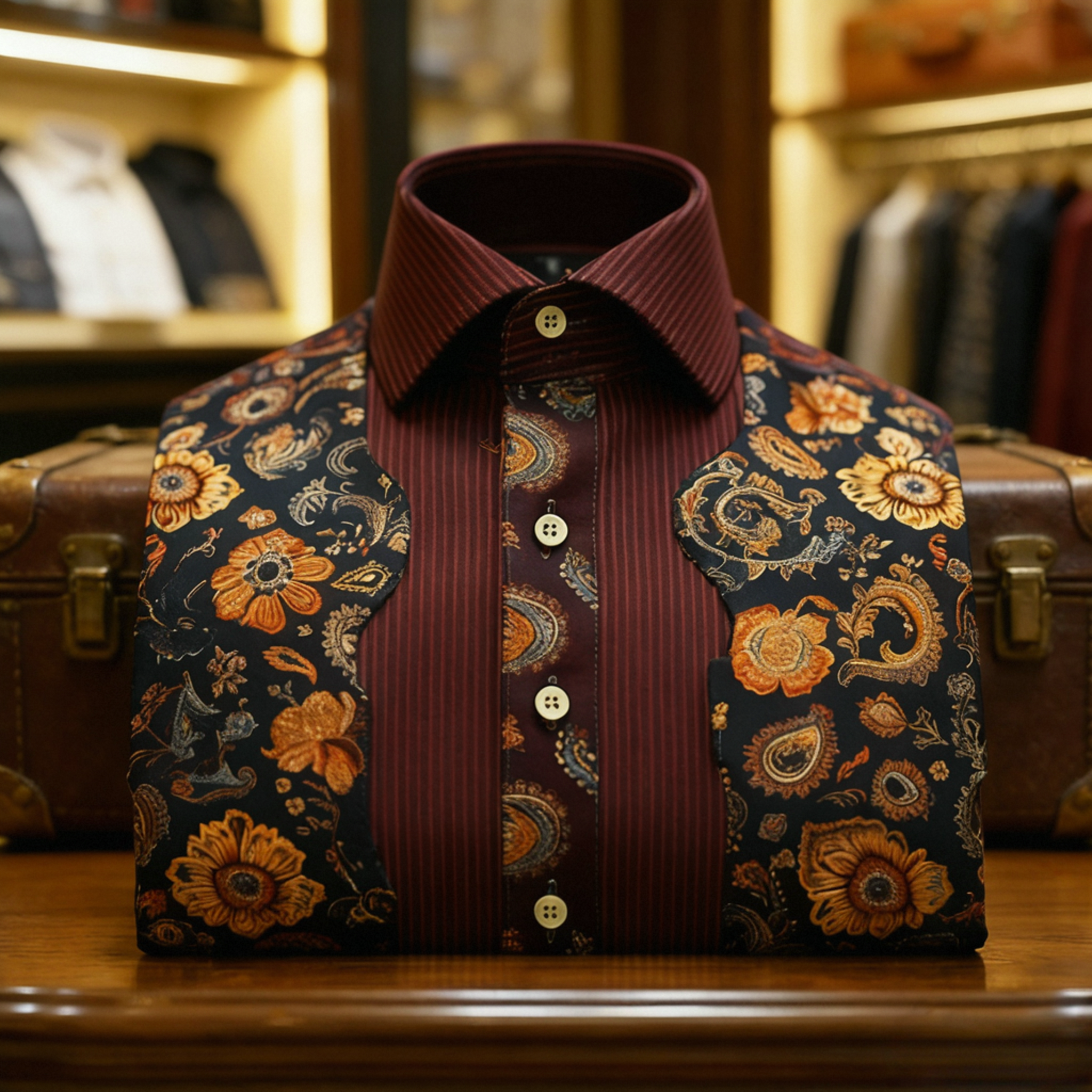 Men's Satin Luxe Paisley print long sleeve shirt
