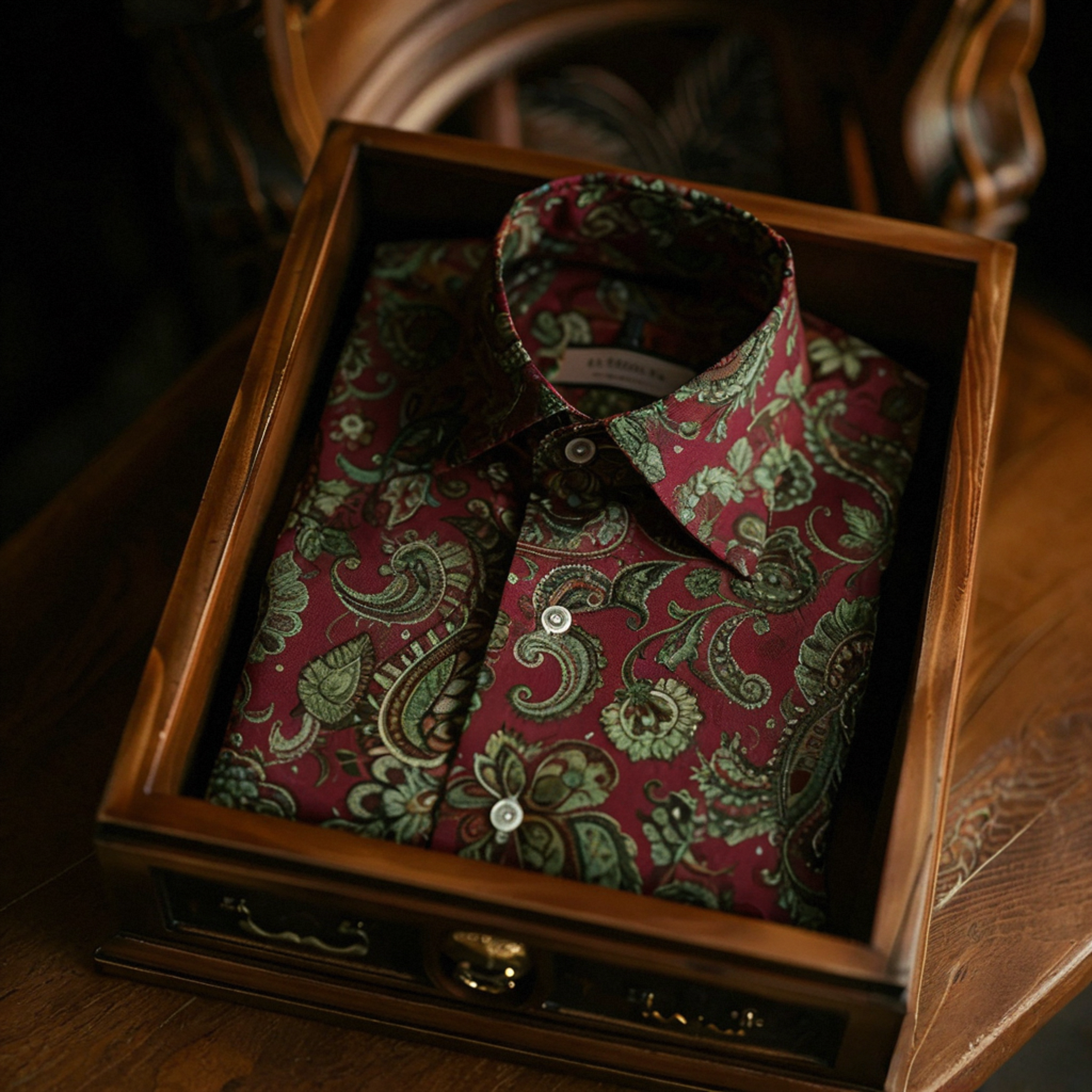Men's Satin Luxe Paisley print long sleeve shirt