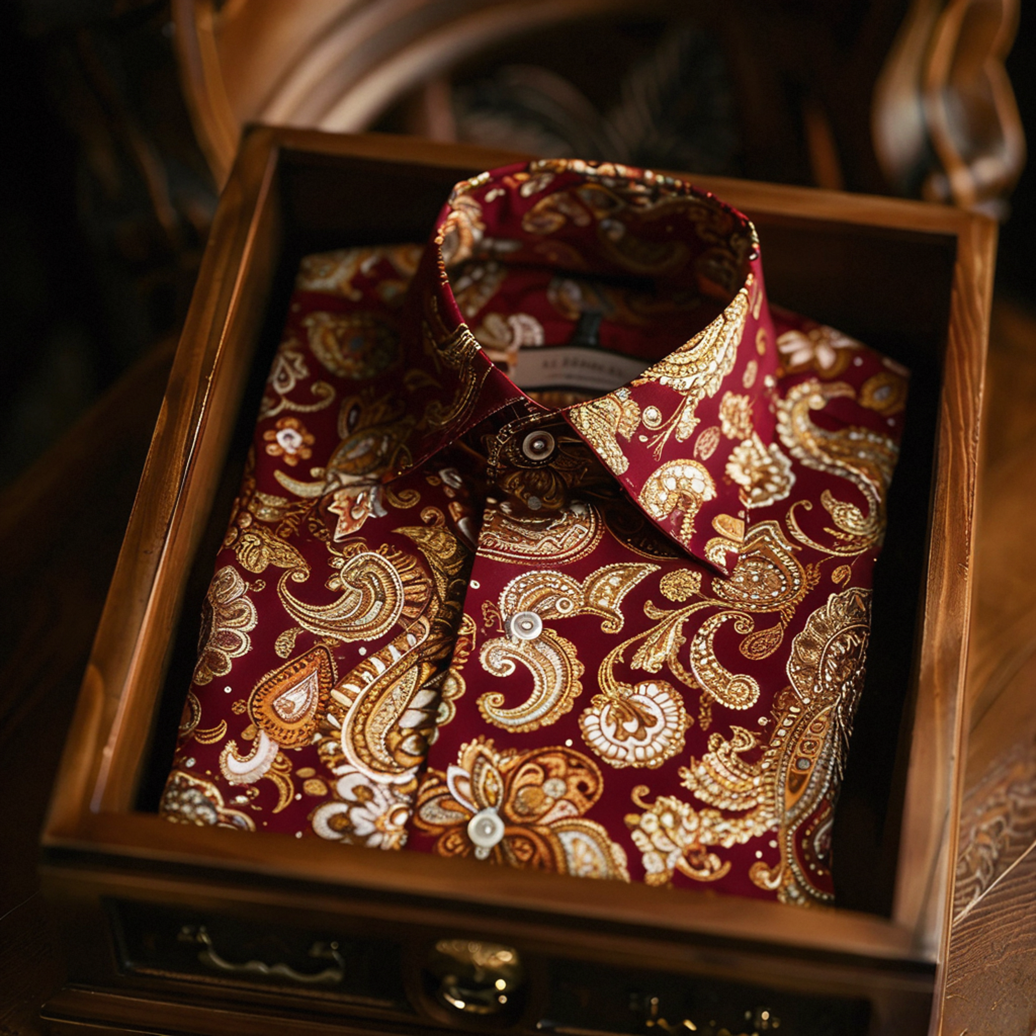 Men's Satin Luxe Paisley print long sleeve shirt