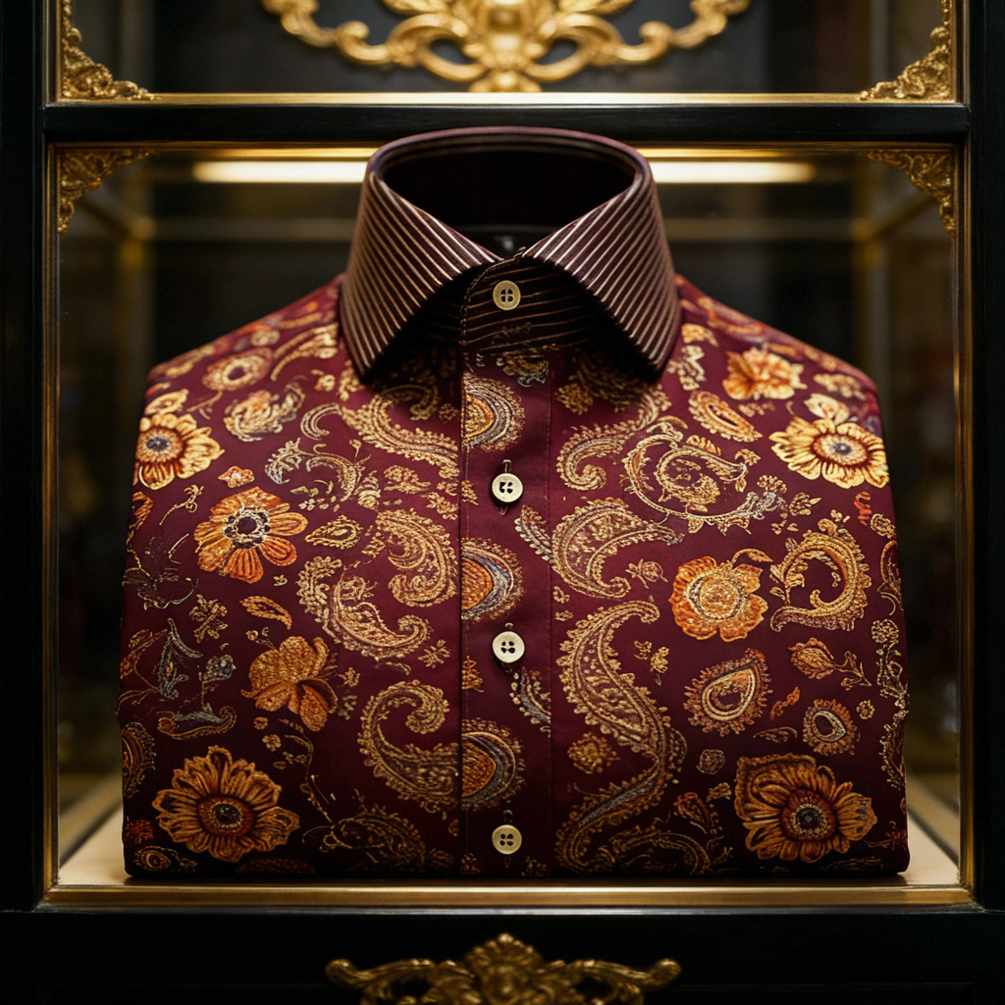 Men's Satin Luxe Paisley print long sleeve shirt