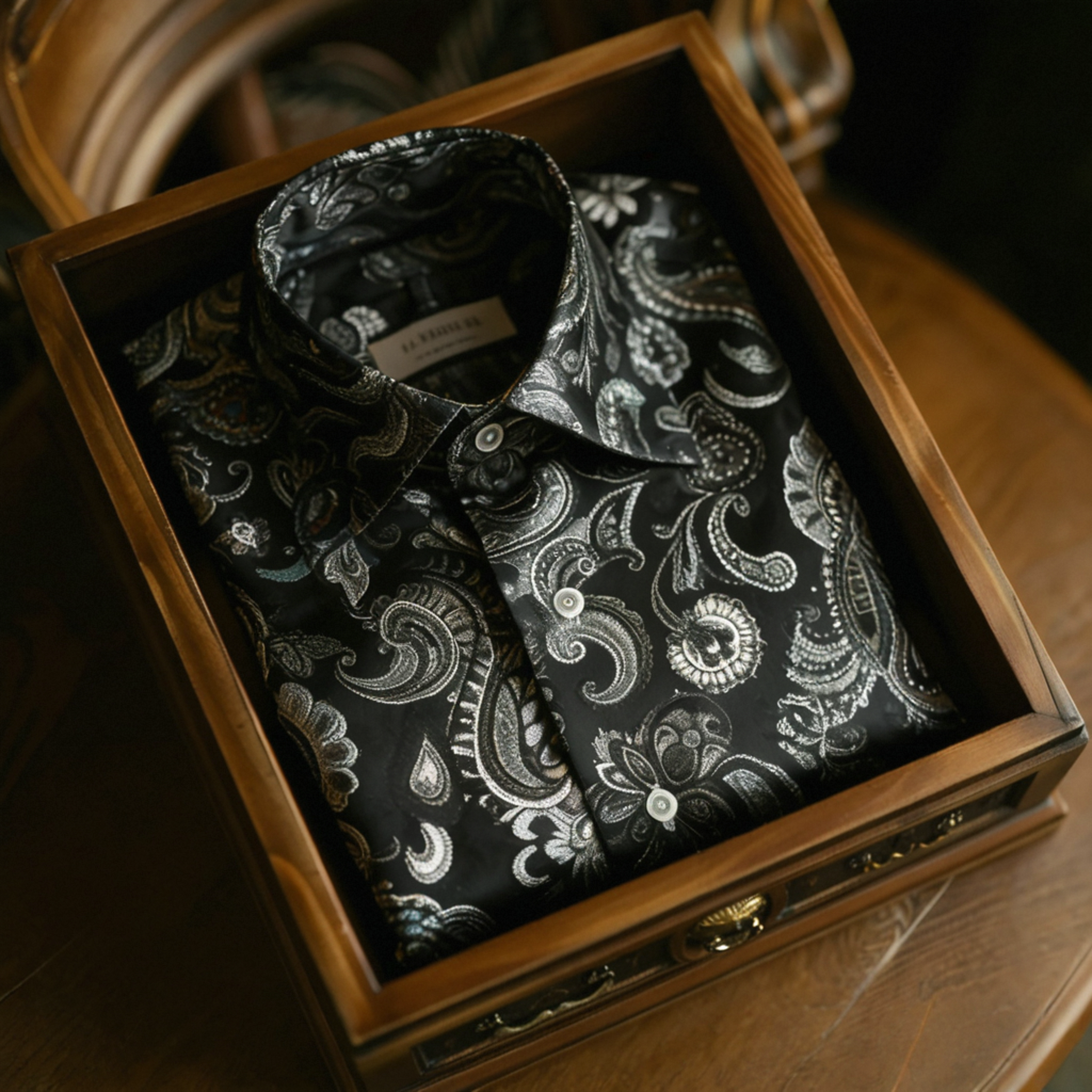 Men's Satin Luxe Paisley print long sleeve shirt