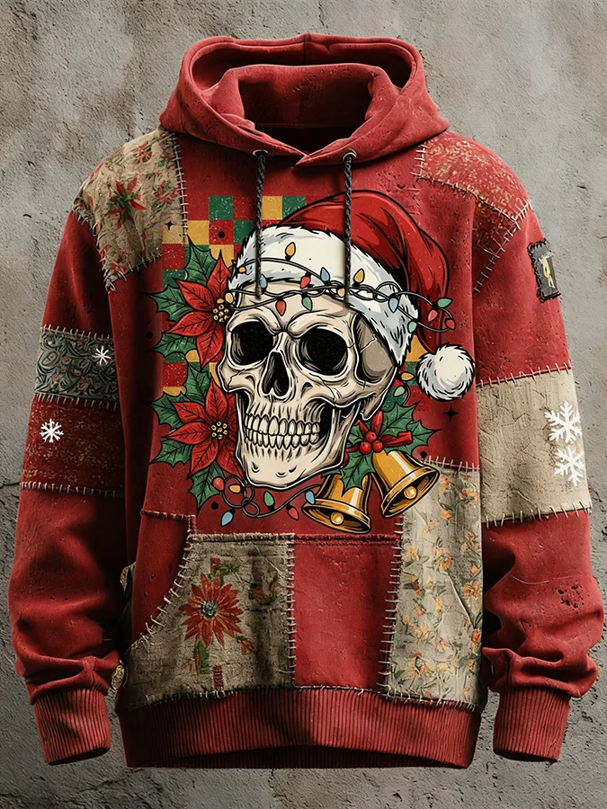 Men's Casual Vintage Christmas Skull Hoodie