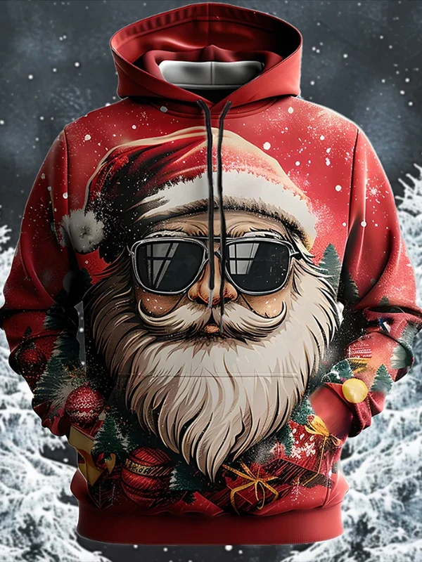Christmas Long Sleeve Hooded Pocket Men's Top