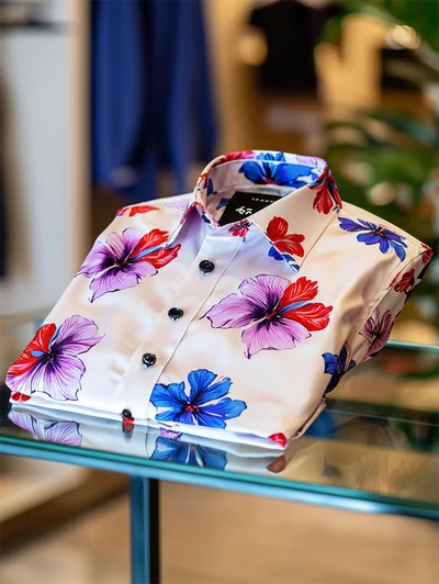 Men's Satin Luxe Spring Colorful Flower design Button Down Shirt