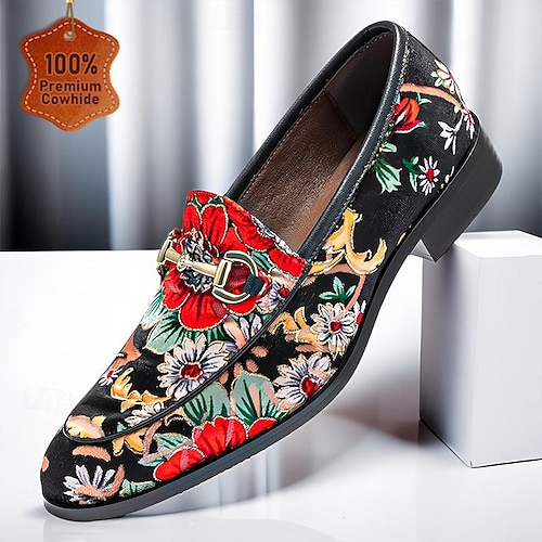 Classic embroidered men's shoes pointed toe lazy toe shoes