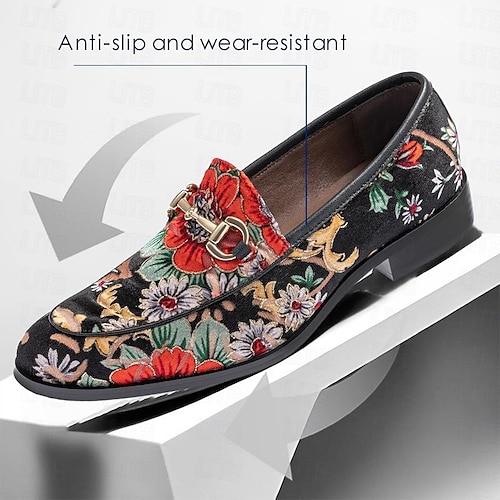 Classic embroidered men's shoes pointed toe lazy toe shoes