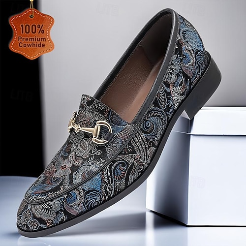 Classic embroidered men's shoes pointed toe lazy toe shoes