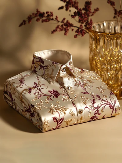 Men's Satin Luxe Spring Colorful Flower design Button Down Shirt