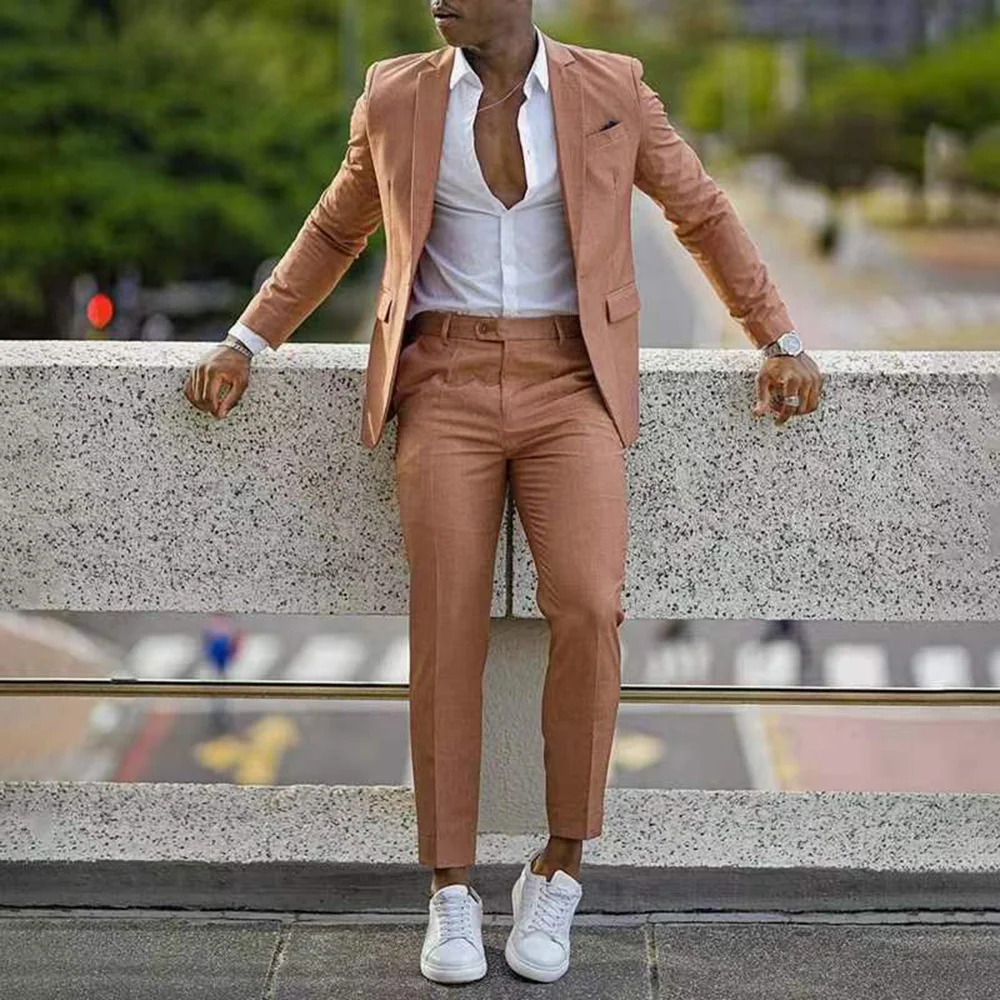 Men's single breasted regular fit suit blazer trousers set