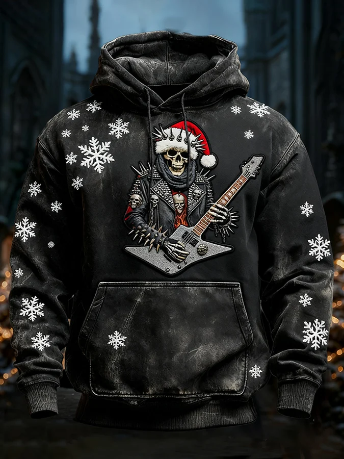 Men's Casual Vintage Christmas Skull Hoodie