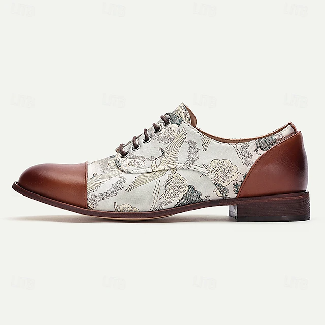 Men's embroidered round toe low heel front lace-up low-cut casual shoes