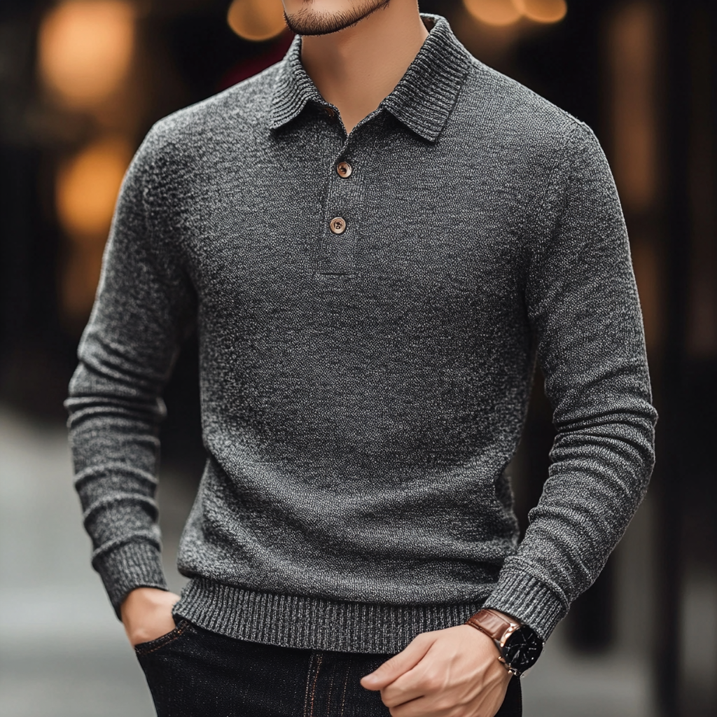 Men's winter fashion long-sleeved polo shirt