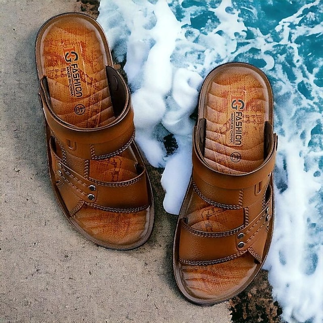 Summer genuine leather sandals men's soft sole casual breathable beach shoes slippers