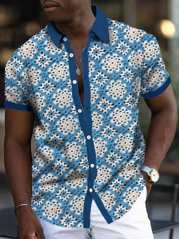 Men's Solid Color Knitted Short- Sleeved Shirt