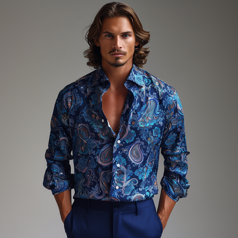 TomsloverMen's Business Casual Printed Long-sleeved Shirt